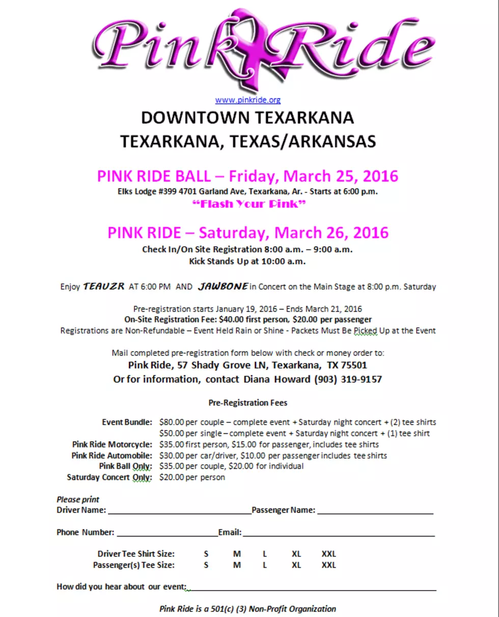 Pink Ride in Downtown Texarkana is Friday, March 25-26